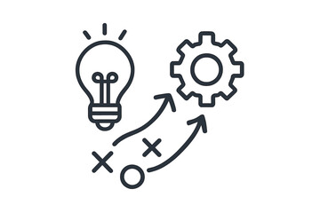 From idea to implementation. Business strategy and project management concept. Innovation, creativity, and development process. Problem solving path from chaos to order. Line icon.