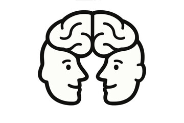 Two faces forming a brain shape as a concept for psychology, therapy, and mental health. Vector logo icon for communication, empathy, understanding, and shared mindset.