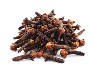 Obraz premium Pile of dried cloves against white background