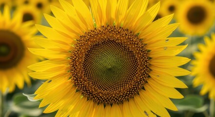 Fototapeta premium Vibrant Sunflower Field in Full Bloom Under the Summer Sun