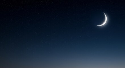 Crescent Moon in Starry Night Sky with Gradient Horizon