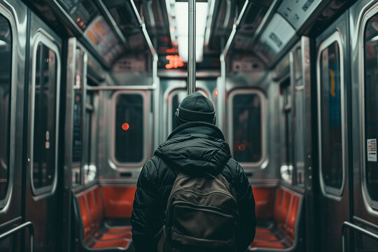A solitary figure in a subway car