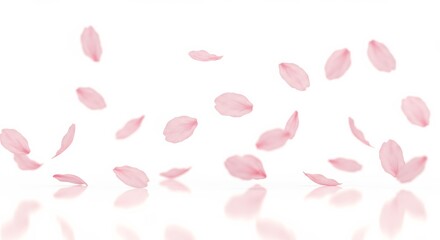Pink Cherry Blossom Petals Falling on White Background