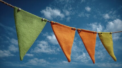Triangular pennant flags on string isolated on plain background