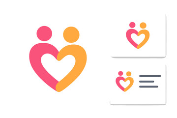 People heart logo for love, care, relationship. Vector icon for dating app, charity, teamwork. Community support symbol. Business card branding template design set.