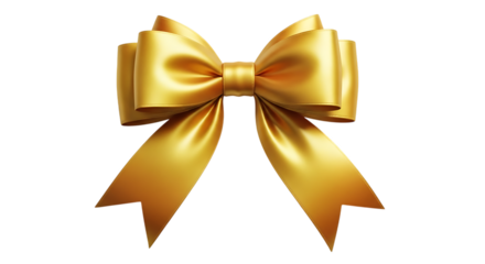 Golden ribbon bow clip art for christmas birthday gift present celebration decoration graphic design element transparent background