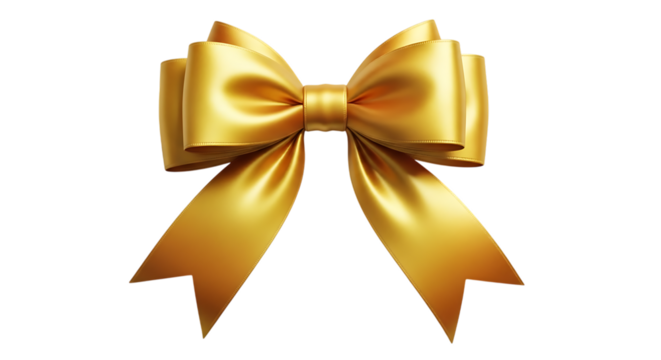Golden ribbon bow clip art for christmas birthday gift present celebration decoration graphic design element transparent background