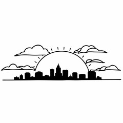 Obraz premium city skyline in the night | Vector Doodle of City Buildings at Dawn