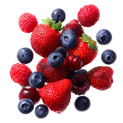 collection of organic natural punch of mixed red strawberry raspberry and blueberry isolated on transparent background.png