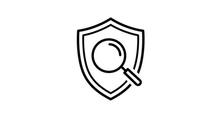 Outline icon of shield with magnifying glass overlay