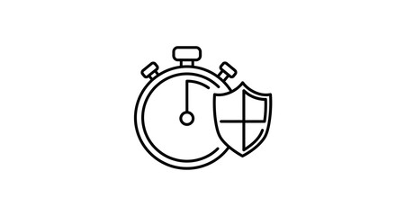 Obraz premium Outline icon of stopwatch with shield overlay