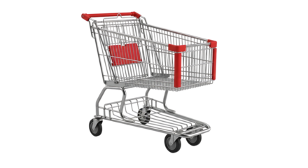 Shop grocery cart shopping metal red wheels store supermarket market retail purchase consumerism transport 100 transparent background