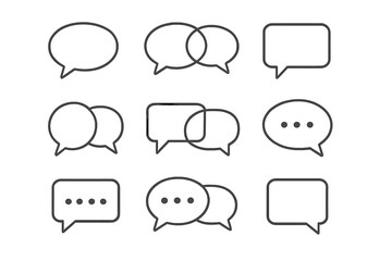 Speech bubbles set, talking conversation icons, dialogue outline design, simple linear style editable vector collection, communication symbols for apps, websites, cards, and books