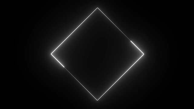 Animation of glowing neon square abstract background. abstract glowing white neon diamond border frame. 4k animated on black background