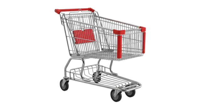 Shop grocery cart shopping metal red wheels store supermarket market retail purchase consumerism transport 100 transparent background