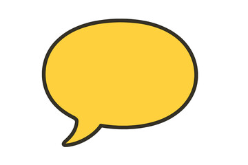 Fototapeta premium Yellow speech bubble vector graphic, simple flat cartoon style illustration with transparent background, comic chat balloon design for communication and messaging concepts