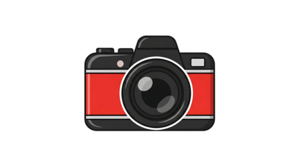 Red camera illustration photography equipment photo lens digital slr vintage retro design graphic art icon transparent background