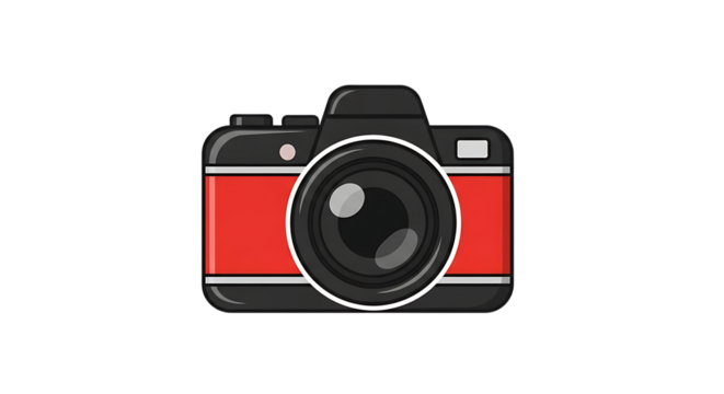 Red camera illustration photography equipment photo lens digital slr vintage retro design graphic art icon transparent background