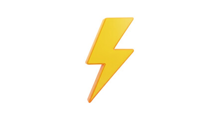 Yellow lightning bolt illustration for energy power and electric charge concept design icon vector 3d 100 transparent background