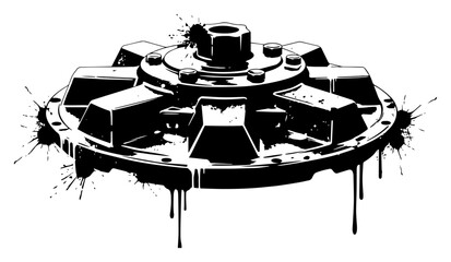 Grunge Anti Tank Mine with Paint Drips black shape vector laser cutting engraving monochrome print