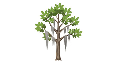Vibrant Cartoon Tree with Spanish Moss Drape.