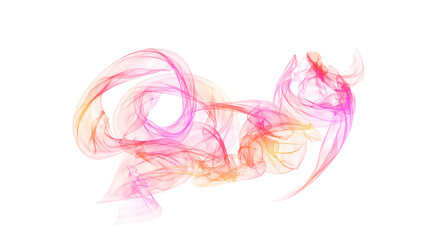 Abstract energy swirls in pink and red with yellow highlights and pixelated edges isolated on a transparent background
