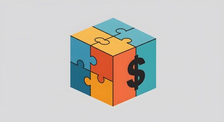Obraz premium Abstract icon of puzzle cube with dollar sign