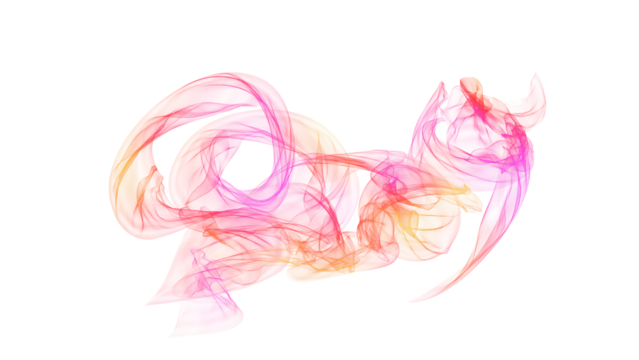 Abstract energy swirls in pink and red with yellow highlights and pixelated edges isolated on a transparent background