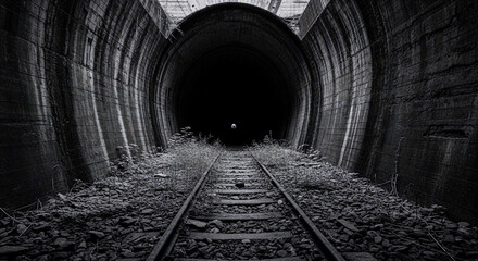 Abandoned tunnel in black and white theme
