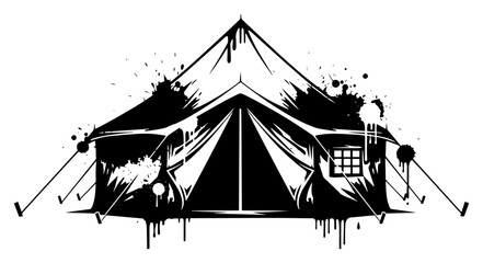 Naklejka premium Military Camping Tent with a Star in Grunge Style