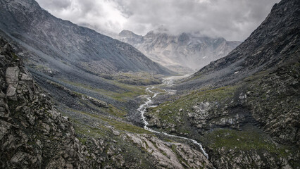 Fototapeta premium The panorama of Shaar Waterfall in Kyrgyzstan