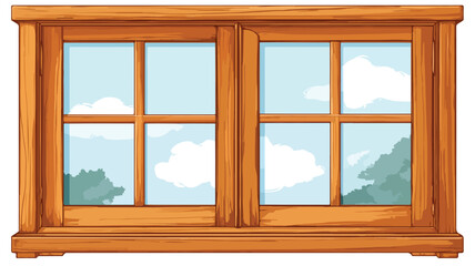 Wooden Window Glass Cartoon Vector Illustration