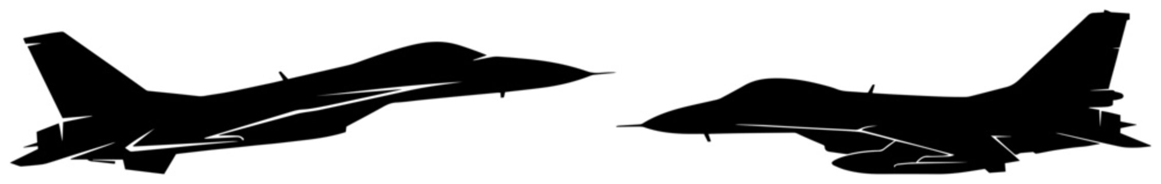 Military Fighter Jet Silhouettes black shape vector laser cutting engraving monochrome print