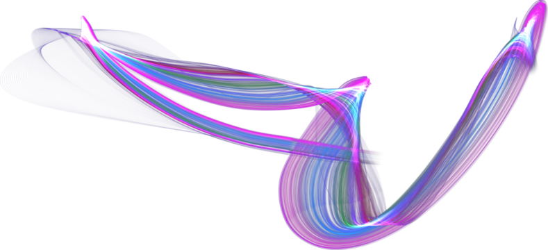 Abstract swirling light trails in pink blue and green isolated on a transparent background