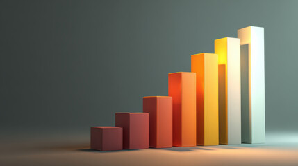 Gradient bar chart 3D growth upward business trend with soft light mood