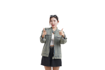 Enthusiastic Approval: A stylish individual beams with confident gestures, offering a double thumbs-up.