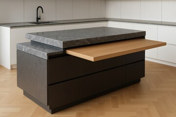 Kitchen island with retractable dining surface