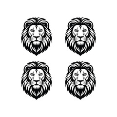 Lion Head Silhouettes – Majestic Wild Animal Vector Illustration