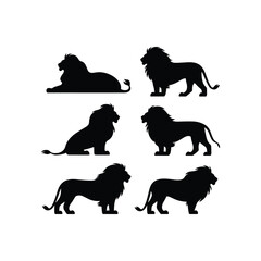Lion Silhouettes Set – Wild Animal Vector Illustration