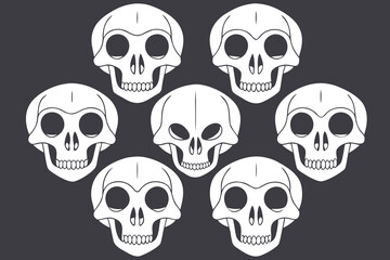 A circular arrangement of eight white stylized animal skulls on a dark gray background vector