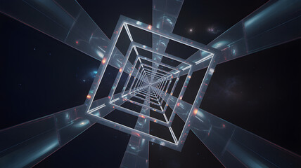 Abstract tunnel with glowing square frames in space