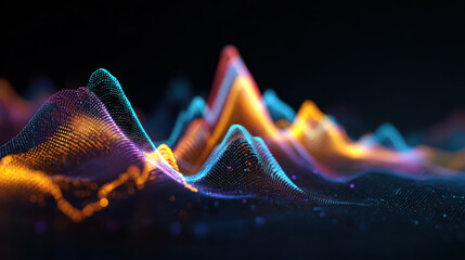 Futuristic holographic stock chart abstract data analytics neon glow wave