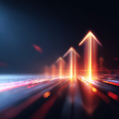 Growth arrow abstract glowing horizon rising with dynamic energy and hopeful shine