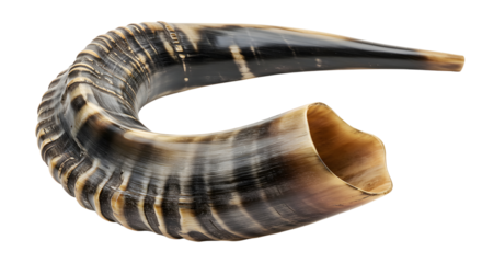 Striped Shofar:  High-Resolution Studio Photography of a  Traditional Jewish Ram's Horn, Elegant and Spiritual.