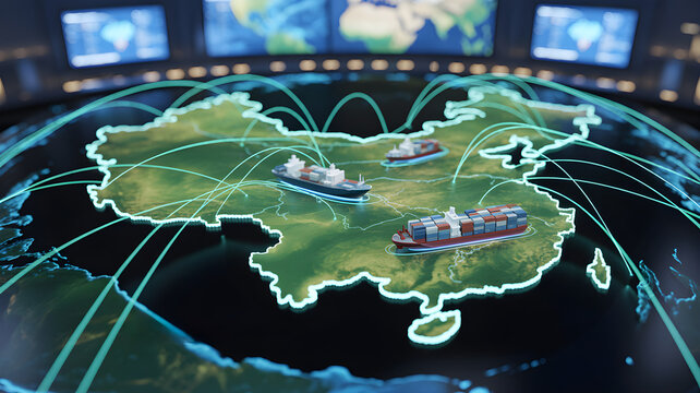 China map showing global trade logistic network