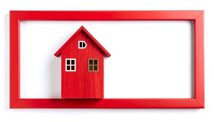 Red house miniature in a red frame