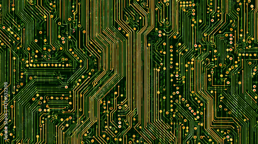 Poster abstract green and gold circuit board pattern intricate design technology background