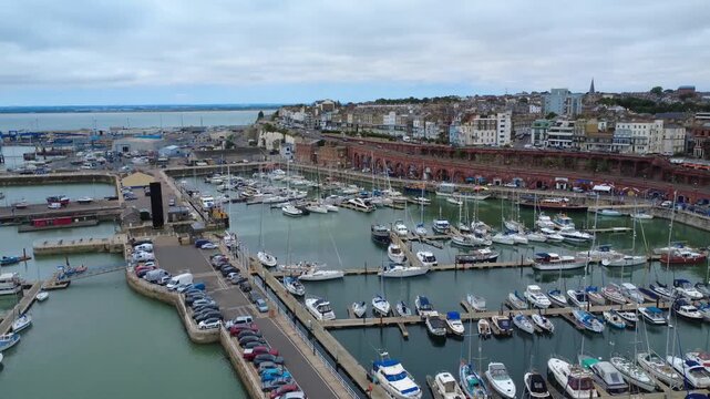 Aerial Drone View of Ramsgate Harbour and Marina, England