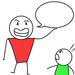 The stick figures, one angry and one surprised.