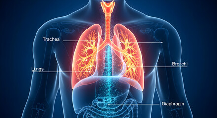 Anatomy of the human respiratory system with labeled organs